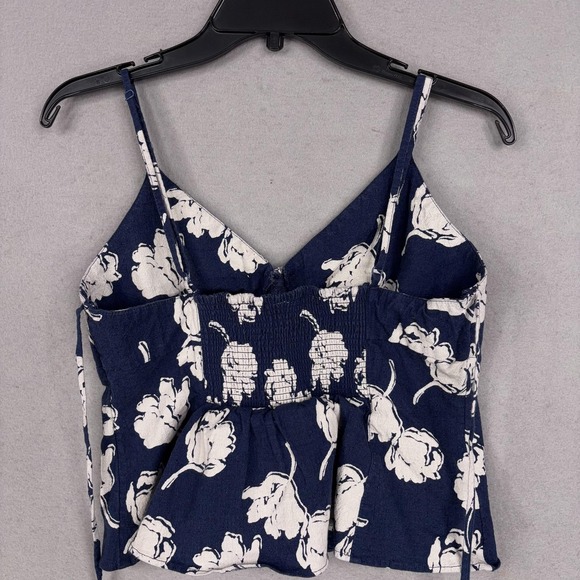 Free People Susie Printed Top Womens Large Blue Floral Wrap Cami Smocked Peplum - Picture 9 of 15
